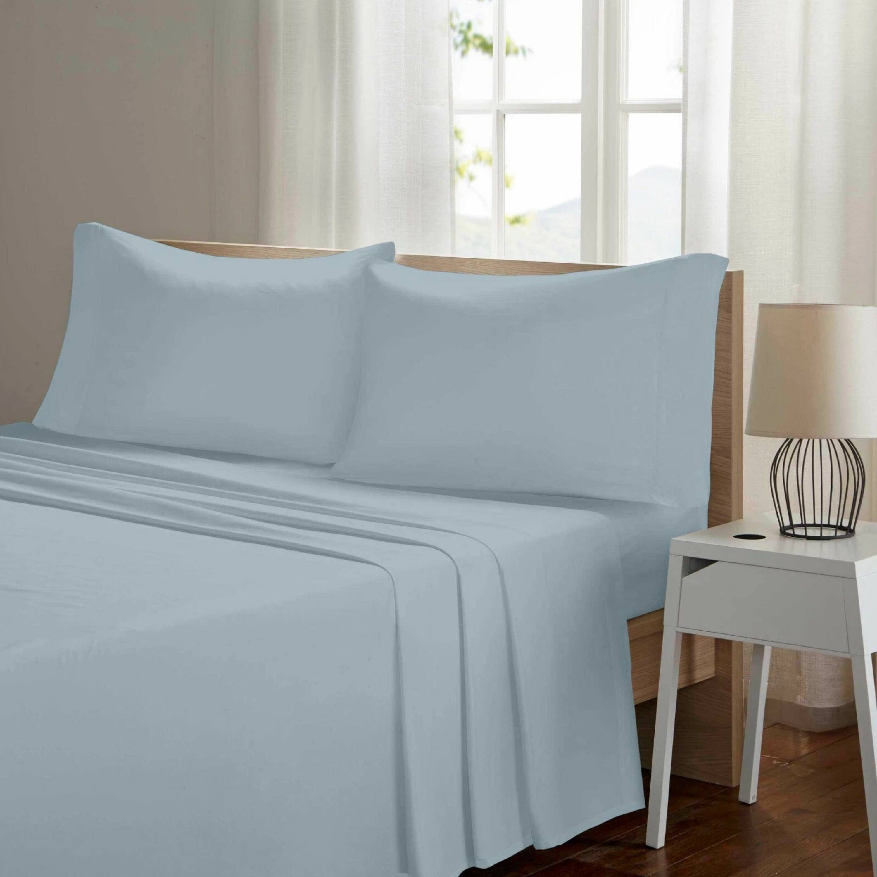 Angle. Kitcheniva - 4 Piece Bed Sheet Set Microfiber Comfort Ultra Soft Deep Pocket Sheets Baby Blue King - Baby Blue.