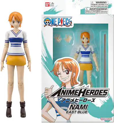 BANDAI #36930 #37057
NE NEPE
WARNING: CHOKING HAZARD-Small parts. Not for children under 3 years
AVERTISSEMENT: RISQUE D'ÉTOUFFEMENT-Petites pièces. Ne convient pas aux enfants de moins de 3 ans
ANIME HEROES TM MC
NAMI EAST BLUE
BANDAI NAMCO