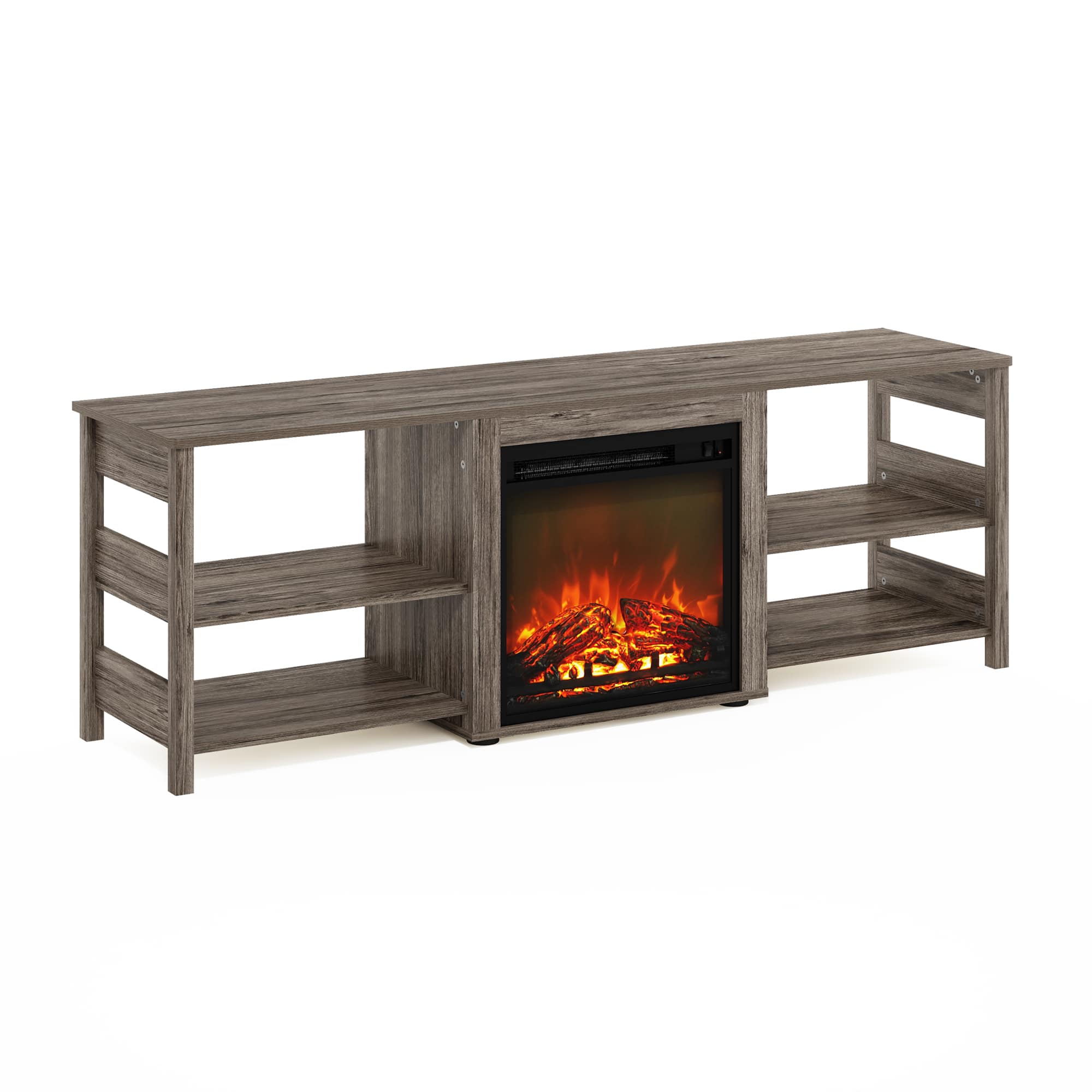 Furinno - Classic 70 Inch TV Stand with Fireplace - Rustic Oak