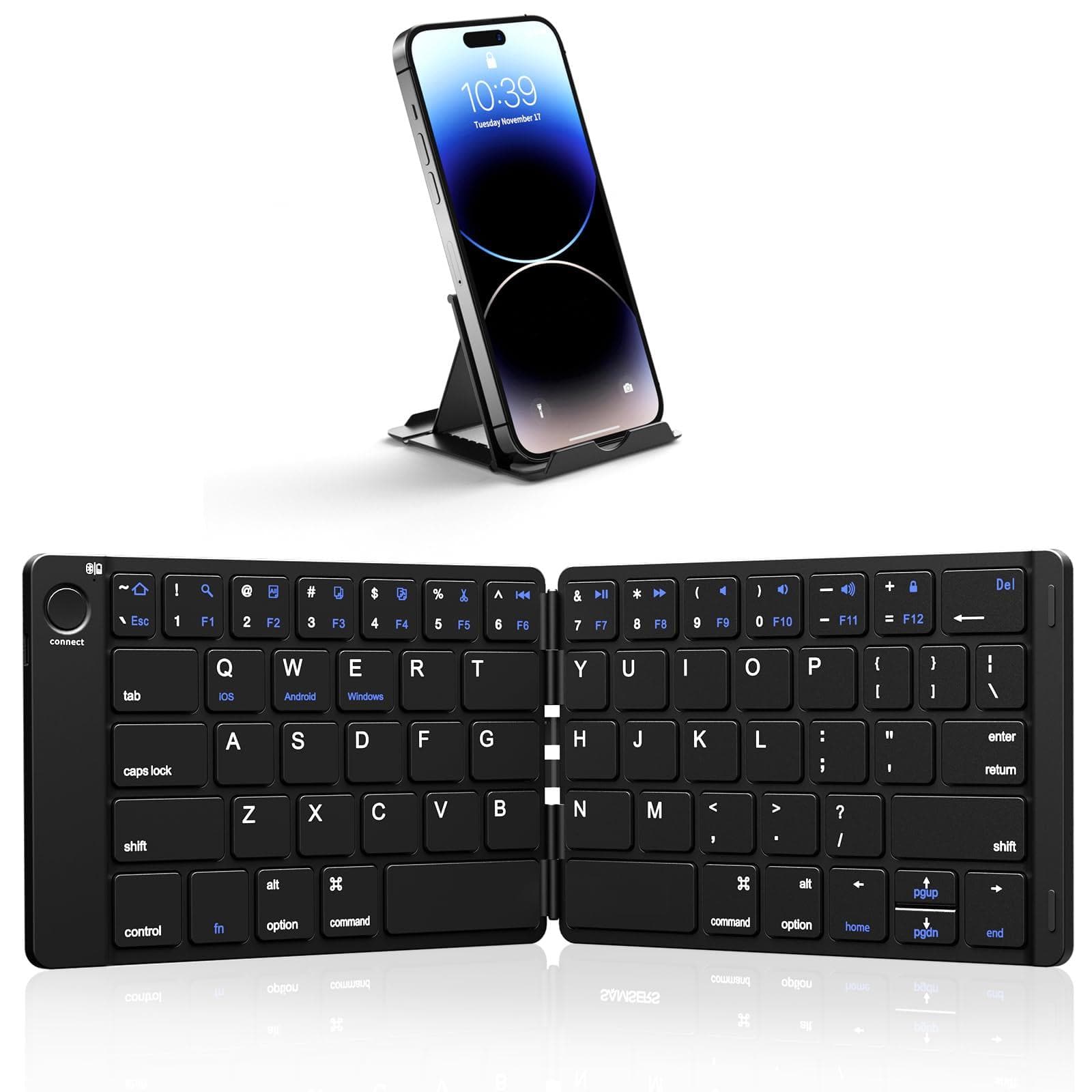 METALTON - Foldable Portable With Stand Holder Rechargeable Ultra Slim Folding Compatible Ios Android Windows Smartp - Black