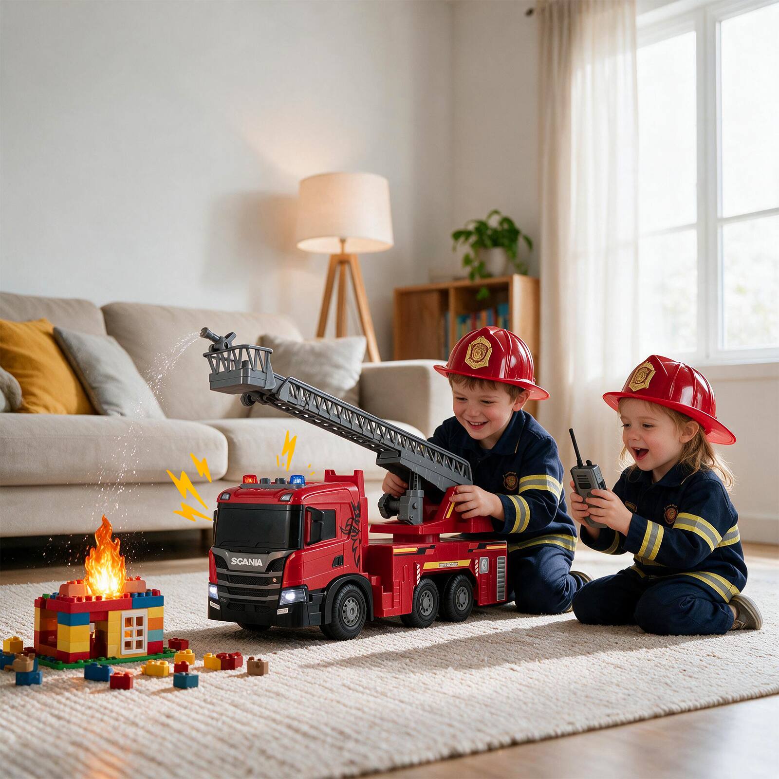 Alt View 1. Costway - Costway Licensed Scania Large Fire Truck Toy with Sounds & Lights, Extendable Ladder - Fire Truck.