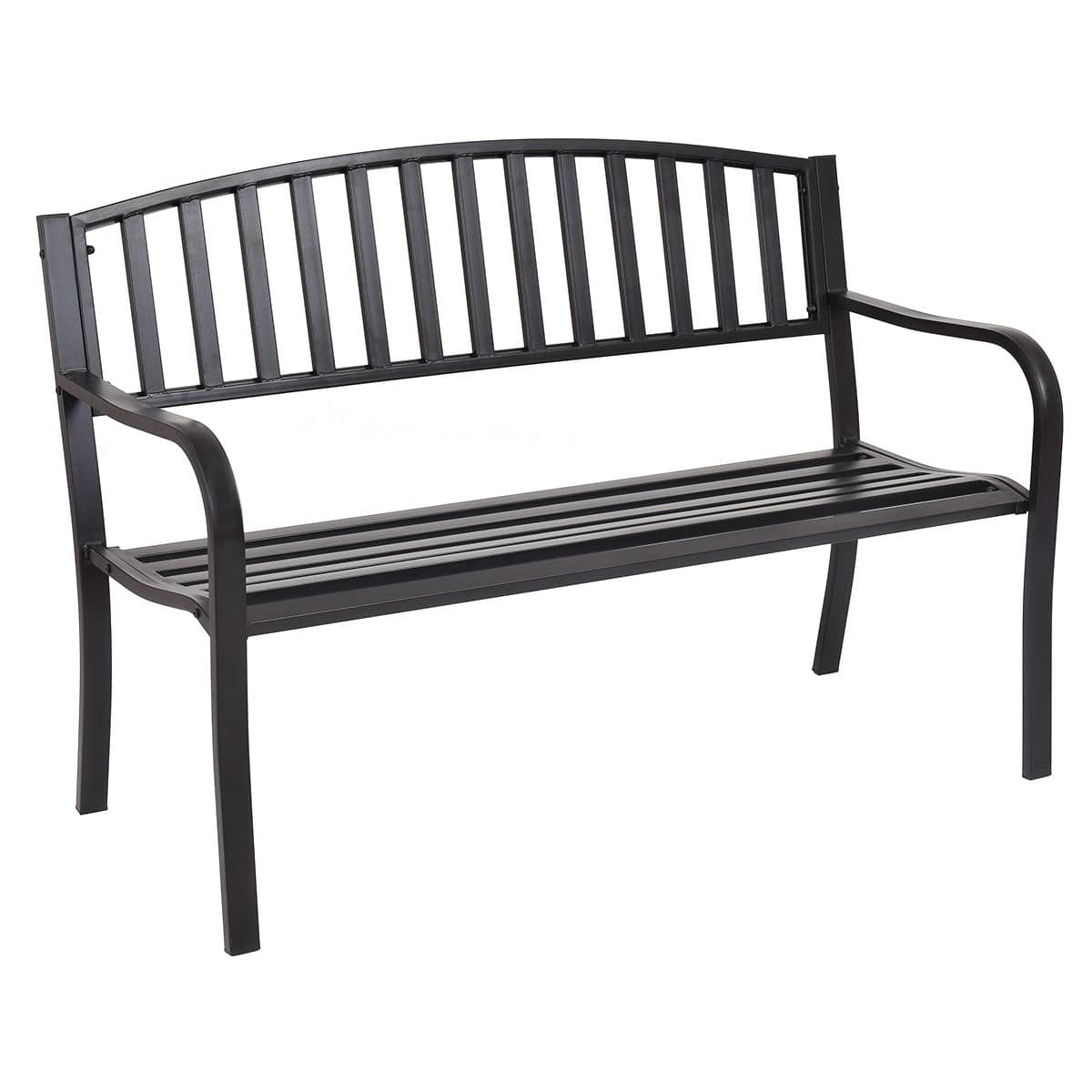 Costway - 50" Patio Garden Bench Park Yard Outdoor Furniture Steel Slats Porch Chair Seat - Black
