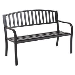Costway - 50" Patio Garden Bench Park Yard Outdoor Furniture Steel Slats Porch Chair Seat - Black