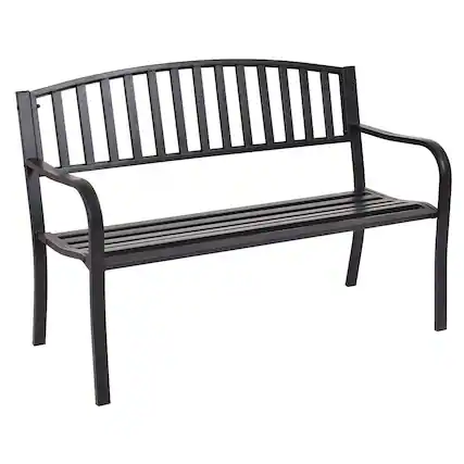 Front. Costway - Costway 50" Patio Garden Bench Park Yard Outdoor Furniture Steel Slats Porch Chair Seat - Black.
