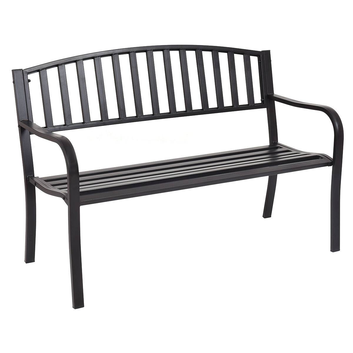 Front. Costway - Costway 50" Patio Garden Bench Park Yard Outdoor Furniture Steel Slats Porch Chair Seat - Black.