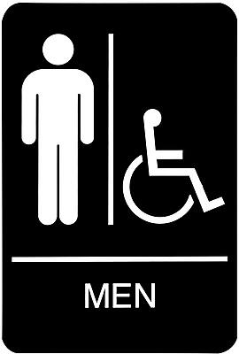 Front. Headline - HeadLine Sign, ADA Restroom Sign, MEN Accessible, 6" x 9" - Black/White.
