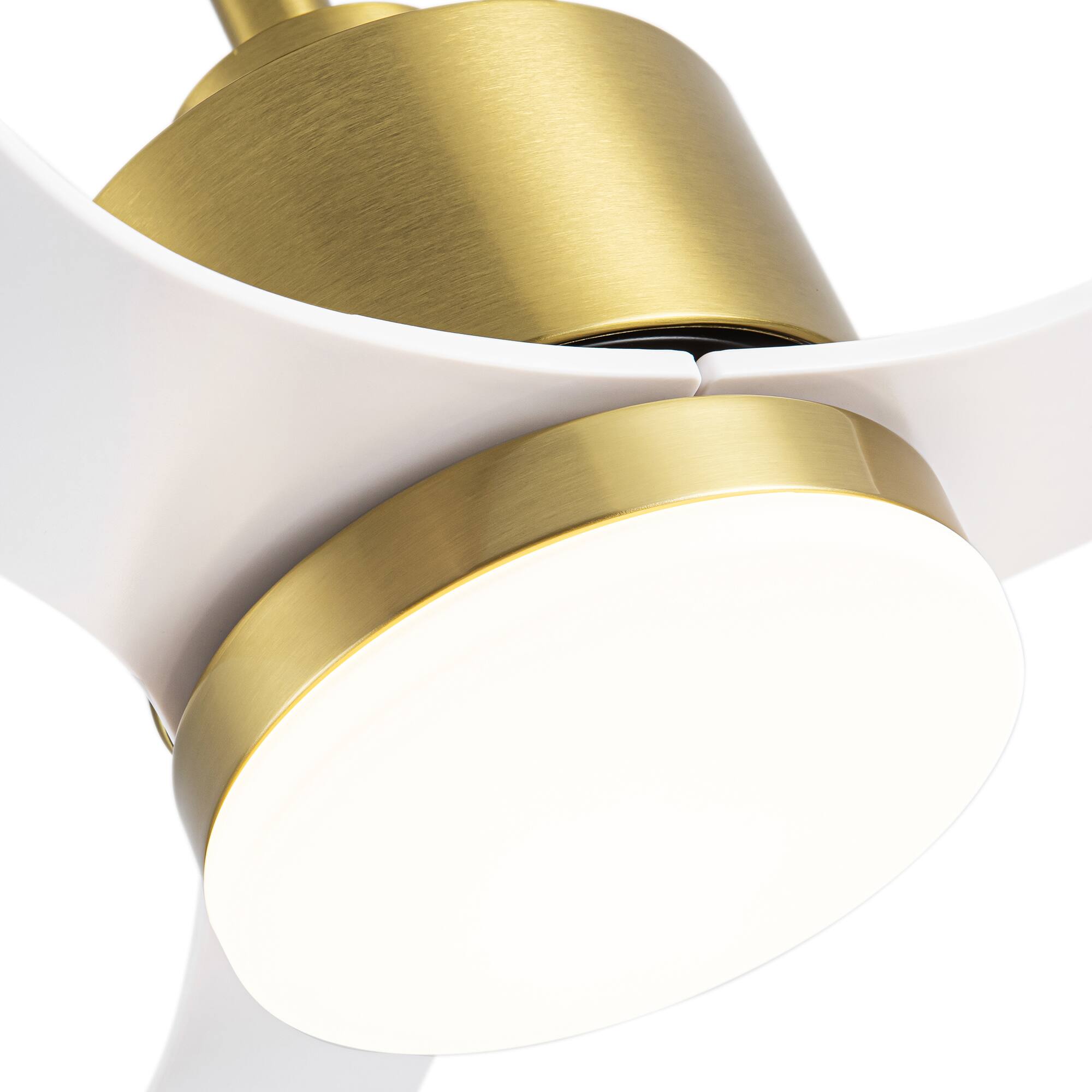 Back. Breezary - 52" Indoor Ceiling Fan, 3 ABS Blades, 6-Speed DC Motor, Remote Control, Memory/Timer, 3-Color LED Light, 5"/10" Downrods - Gold and White.