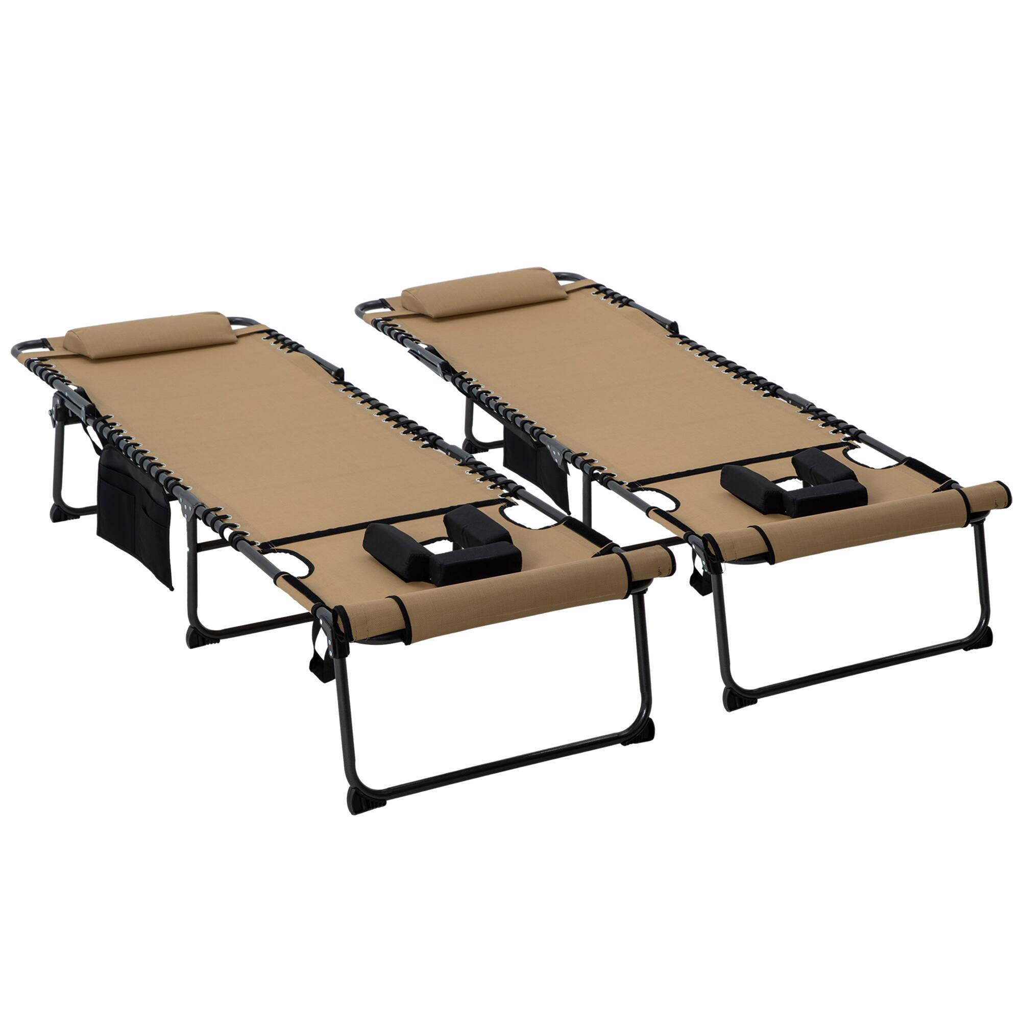 Front. Outsunny - 2 Piece Folding Chaise Lounge with 5-level Reclining Back, Tanning Chair with Face Hole, Outdoor Lounge Chair with Side - Beige.