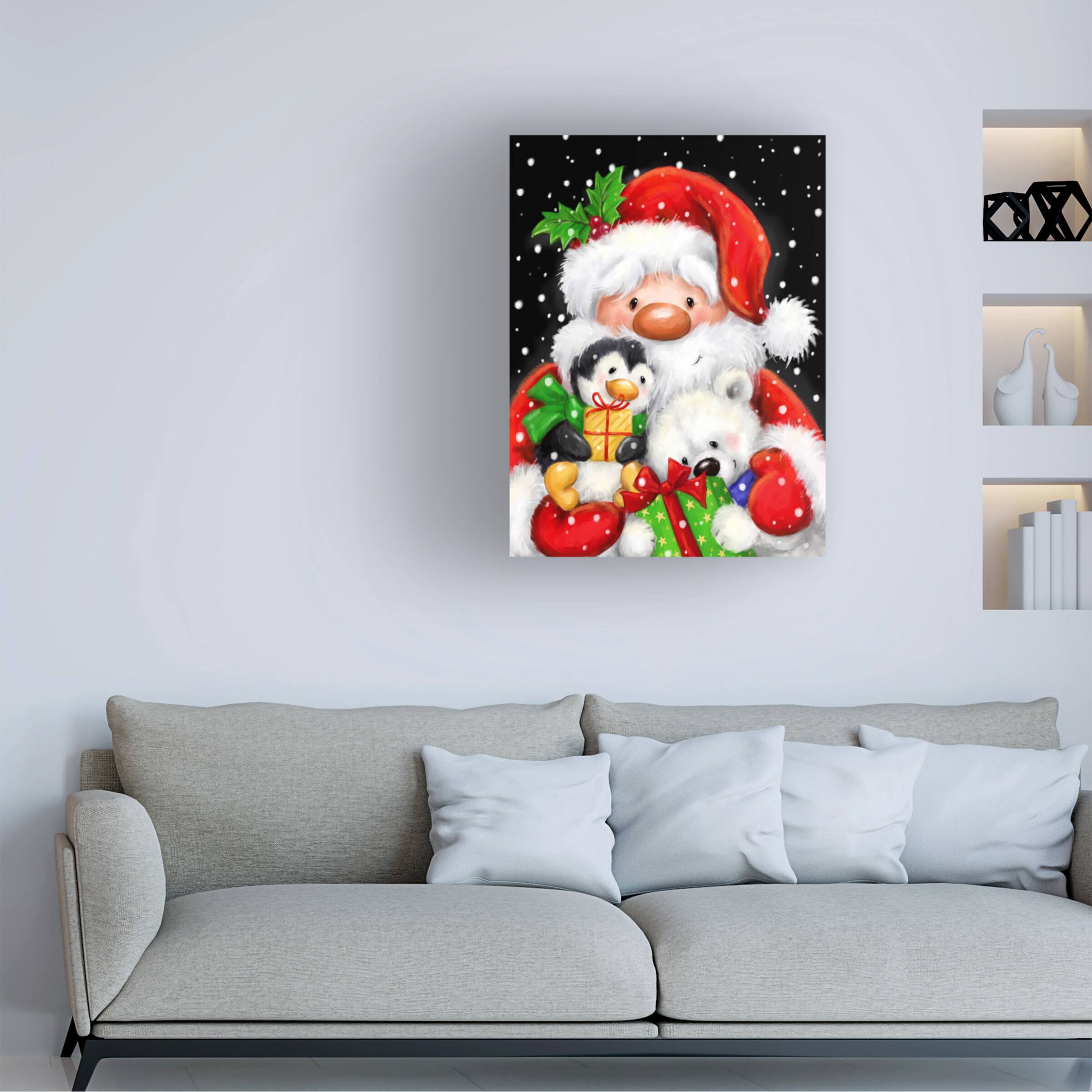 Angle. Trademark Fine Art - MAKIKO Santa,Polar Bear And Penguin Canvas Art - 18x24 - Multicolor.