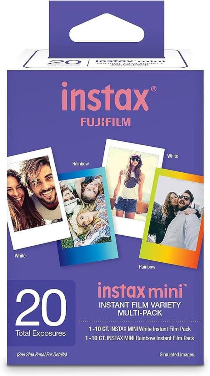 20 inStOx mina 5 EVASIETy R instax FUJIFILM Rainbow White White Rainbow TM instax mini 20 INSTANT FILM VARIETY MULTI-PACK 1-10 . INSTAX MINI White Instant Film Pack Total Exposures 1-10 . INSTAX MINI Rainbow Instant Film Pack (See Side Panel For Details) Simulated images.