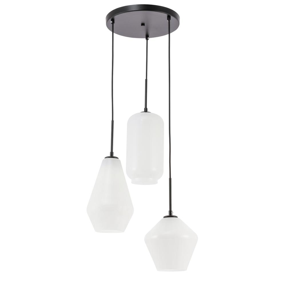Alt View 8. Living District - Gene 3 light Black and Frosted white glass pendant - Black And Frosted White Glass.