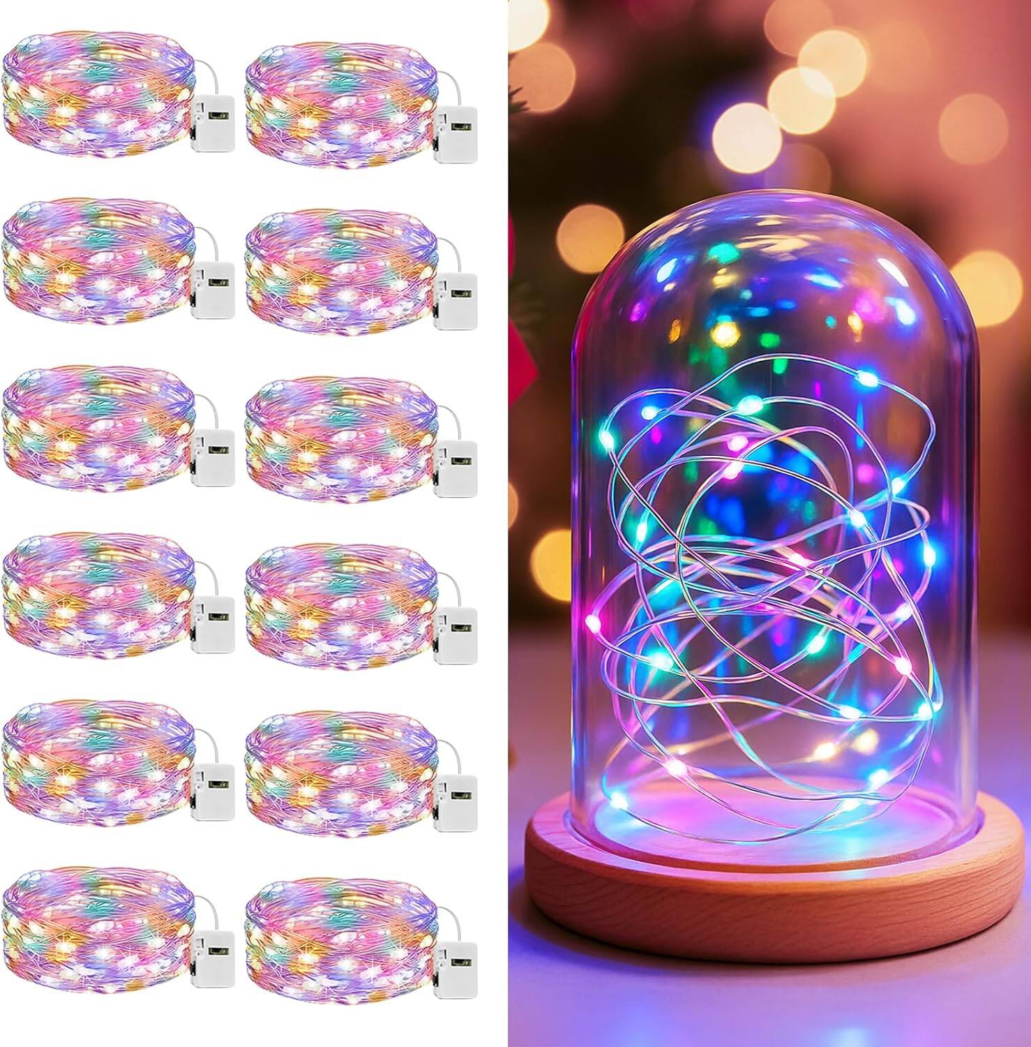 Front. Veranti - 7 ft 20 LED Battery Fairy String Lights for Halloween Crafts and Christmas Centerpieces, 3 Modes.
