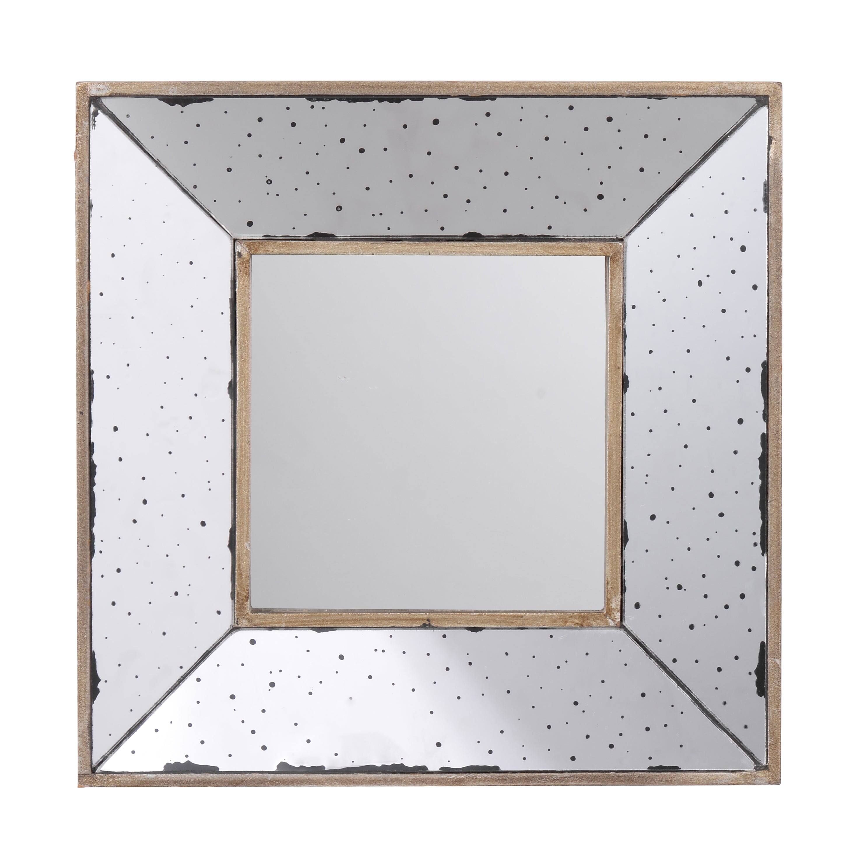 Angle. BreeBe - 12' x 12' Distressed Silver Square Accent Mirror, Wall Mirror for Living Room, Entryway, Office, Bedroom, Hallway - Silver.