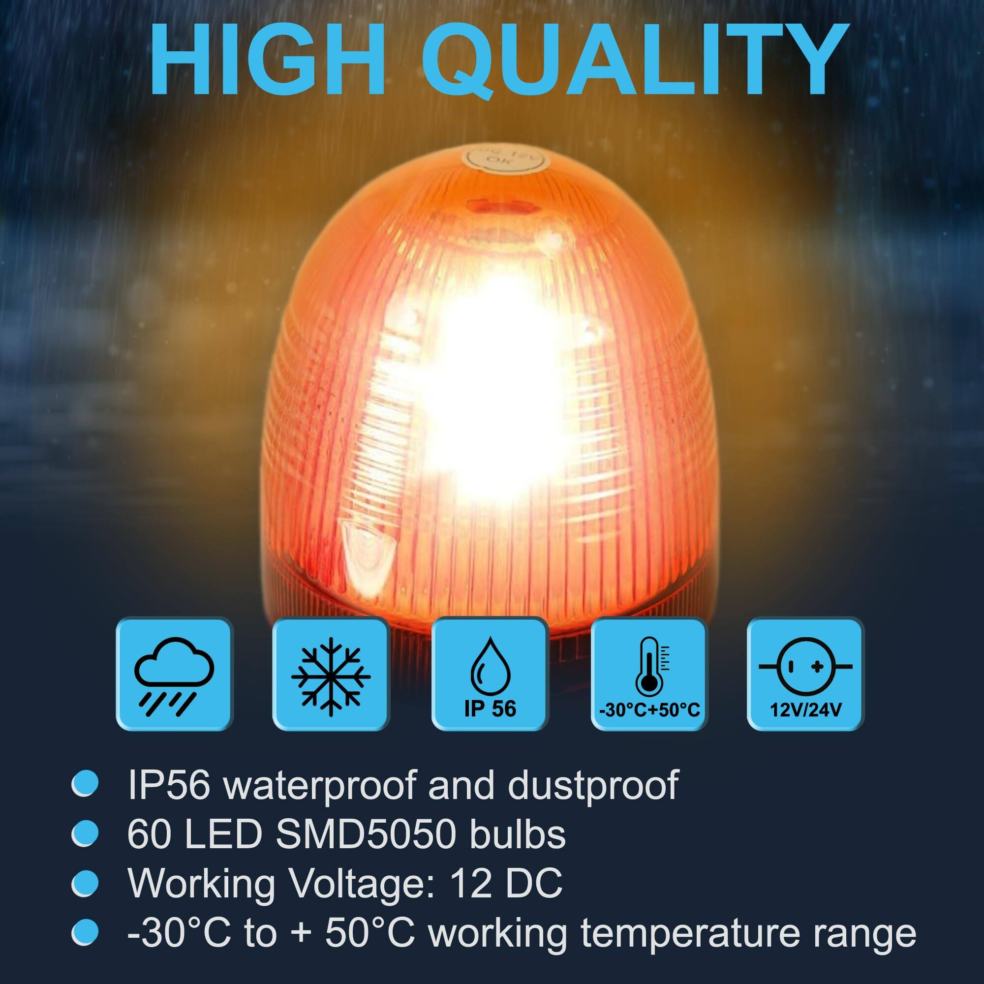 HIGH QUALITY

- IP56 waterproof and dustproof
- 60 LED SMD5050 bulbs
- Working Voltage: 12 DC
- -30°C to +50°C working temperature range

IP56
-30°C +50°C
12V/24V