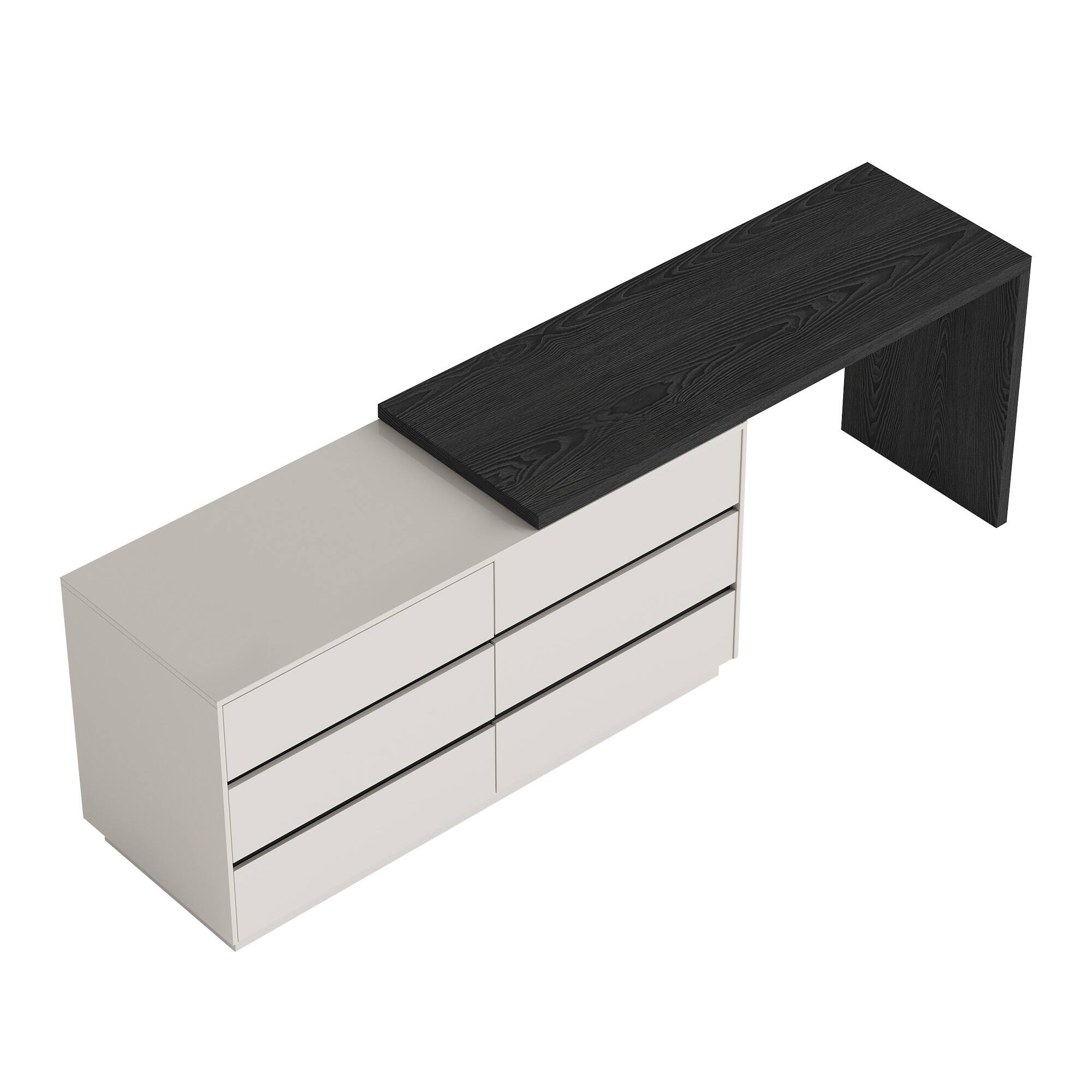 Alt View 7. luck idea - Modern Extendable Desk with 6-Drawer Storage, Reversible Left/Right Setup, Writing Desk for Home Office or Bedroom - Black.