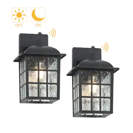 Front. Umeiluce - 2 pack Outdoor Wall Lights Lantern Sconces with Dusk to Dawn Sensor, Weather Resistant - Matte Black.
