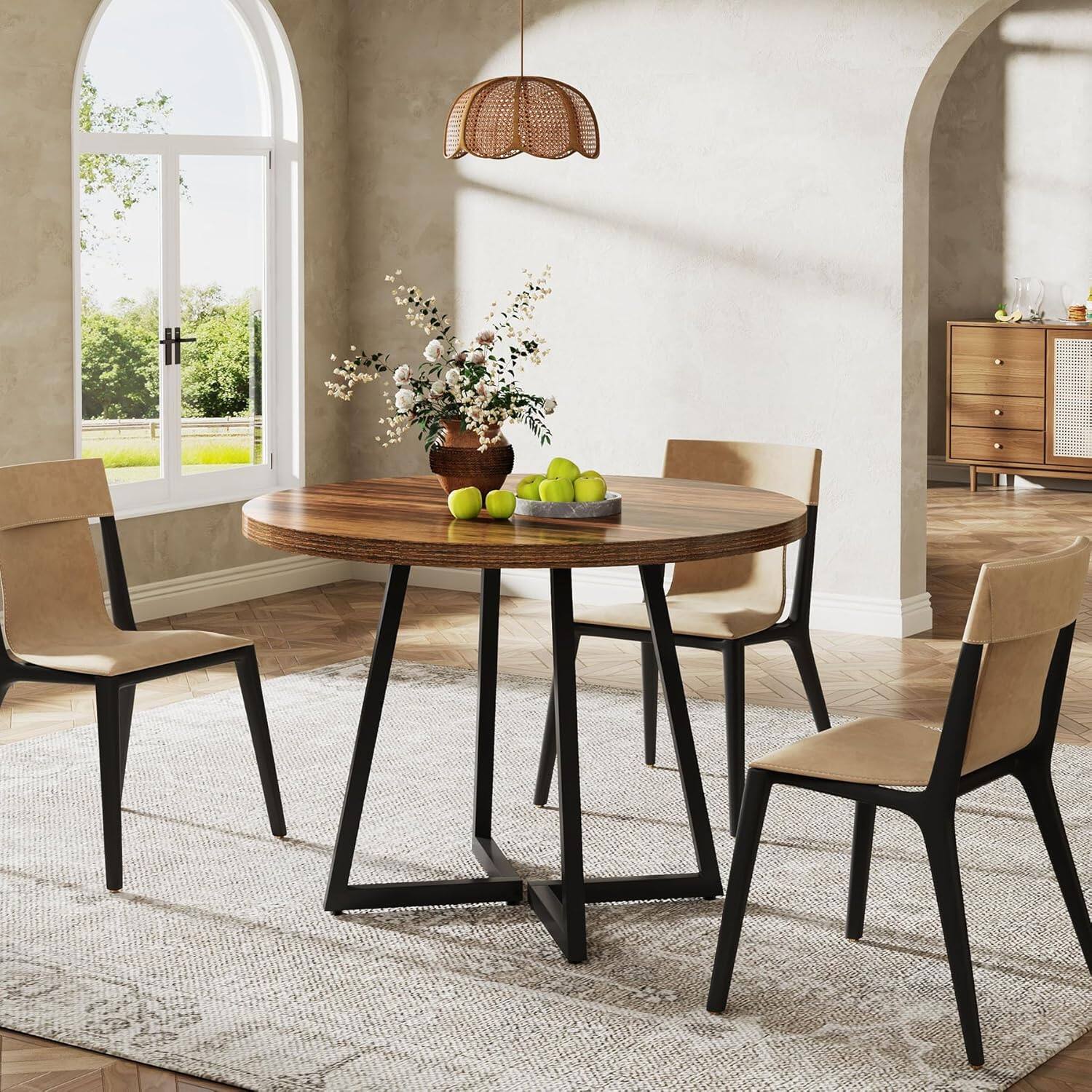 Angle. Tribesigns - Dining Table with Engineered Wood Construction and Metal Frame for Dining Room, Kitchen and Living Room - Brown.