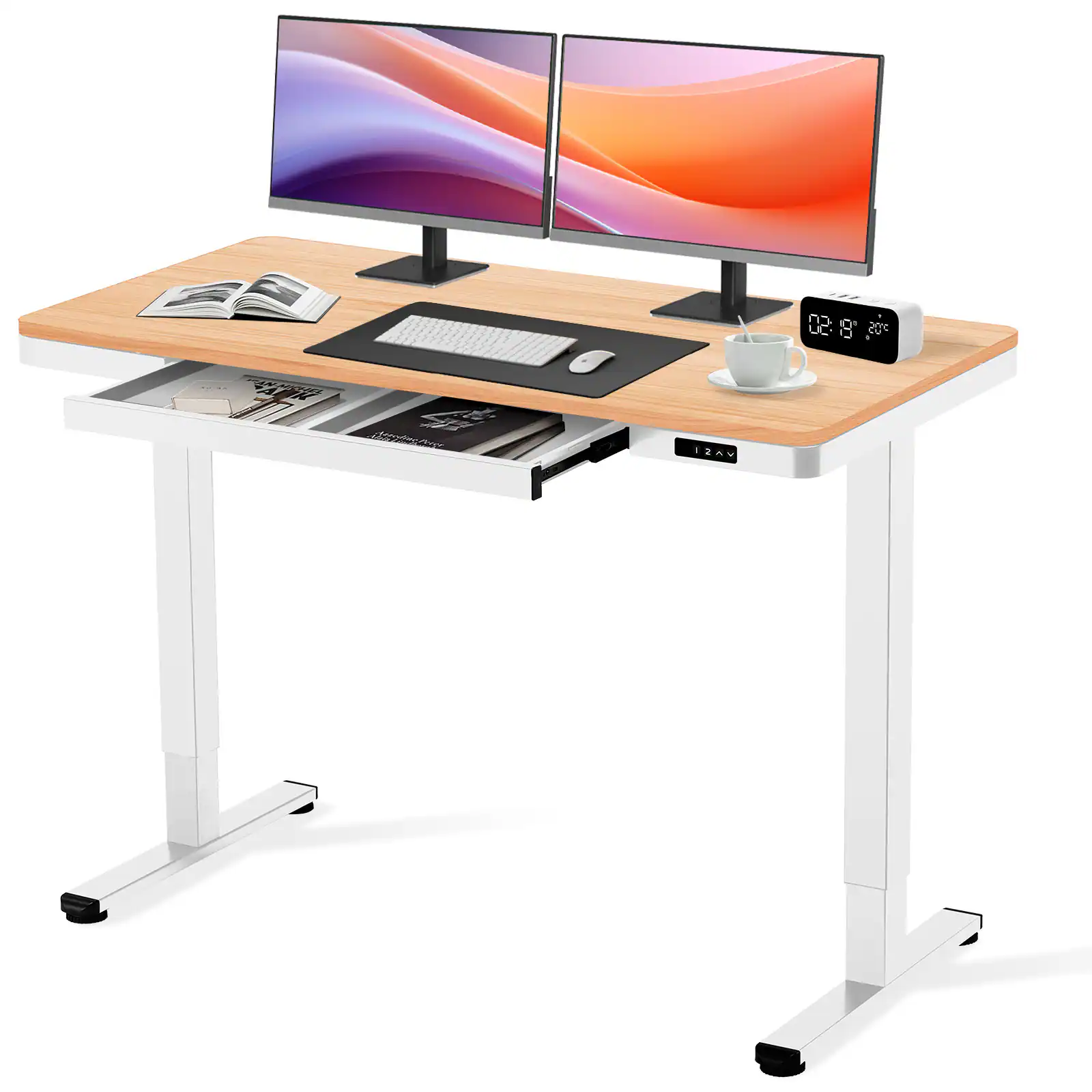 GTPlayer - Wood Surface Standing Desk 47 x 24 IN Electric Adjustable Height Sit Stand Home Office Desk - Wood Desktop/White Frame