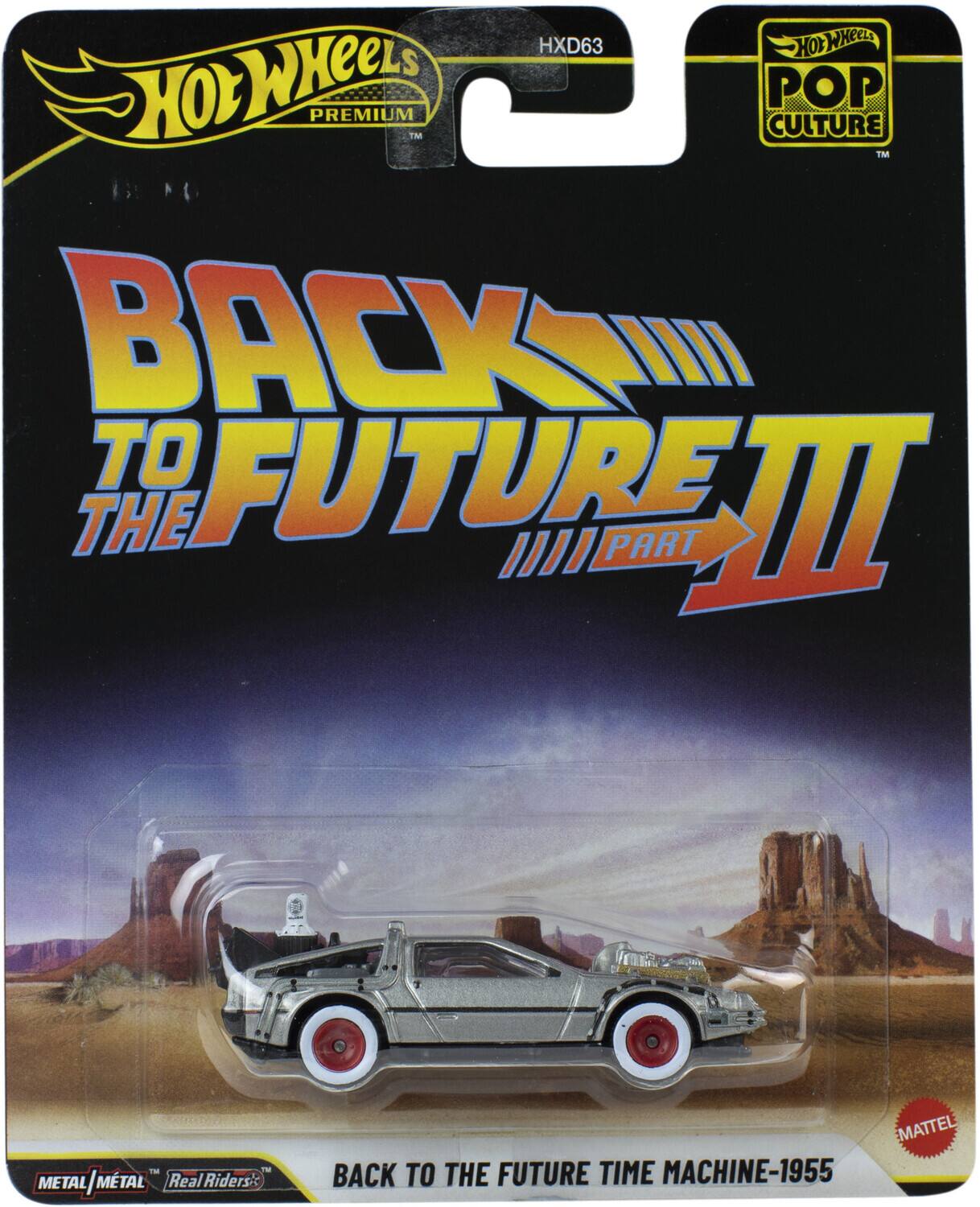 HXD63  
Hot Wheels Premium  
POP Culture  
Back to the Future III Part III  
Metal/Metal  
Real Riders  
Back to the Future Time Machine-1955  
Mattel