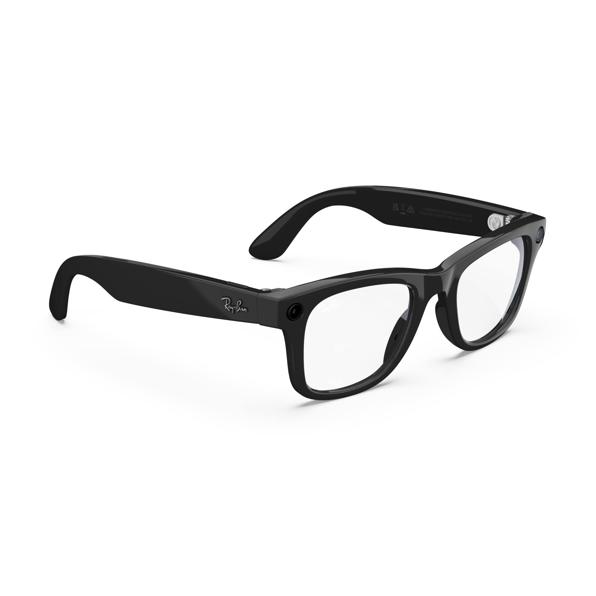 Alt View 7. Ray-Ban Meta - Wayfarer Large (Gen 1) glasses with Meta AI, Audio, Photo, Video Compatibility - Clear Lenses (Refurbished) - Shiny Black.