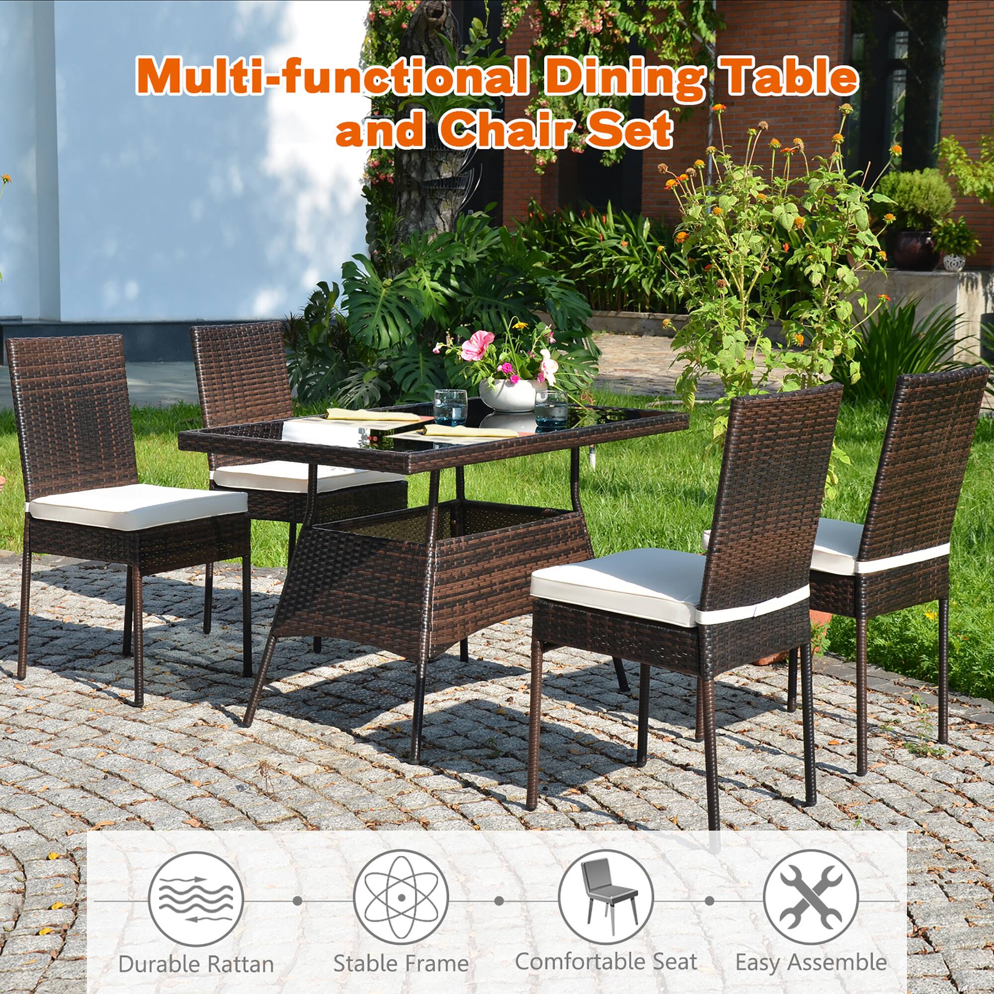 Multi-functional Dining Table and Chair Set

- Durable Rattan
- Stable Frame
- Comfortable Seat
- Easy Assemble