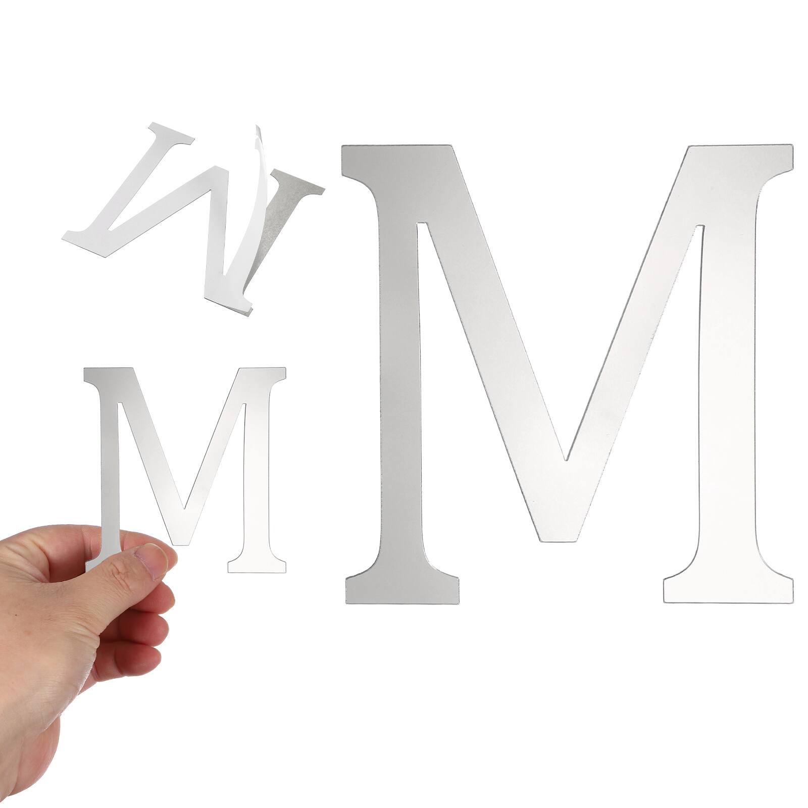 Front. Unique Bargains - 3D Alphabet Mirror Wall Sticker, 4" Acrylic Letter M Self-Adhesive Home Decor for Living Room, Bedroom - Silver.