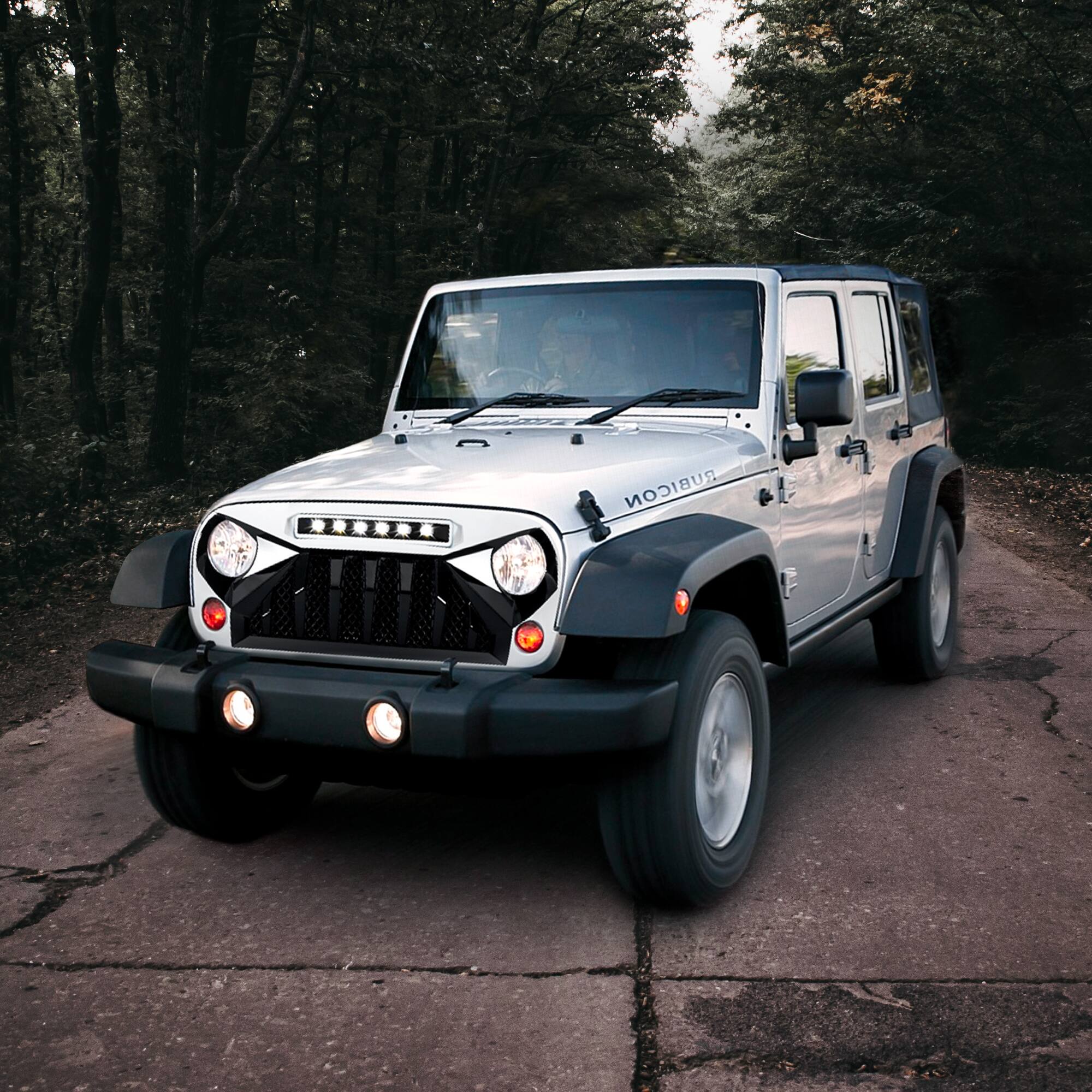 Alt View 5. AMERICAN MODIFIED - American Modified Front Gladiator Grille Compatible with 07-18 Jeep Wrangler JK - White Black.