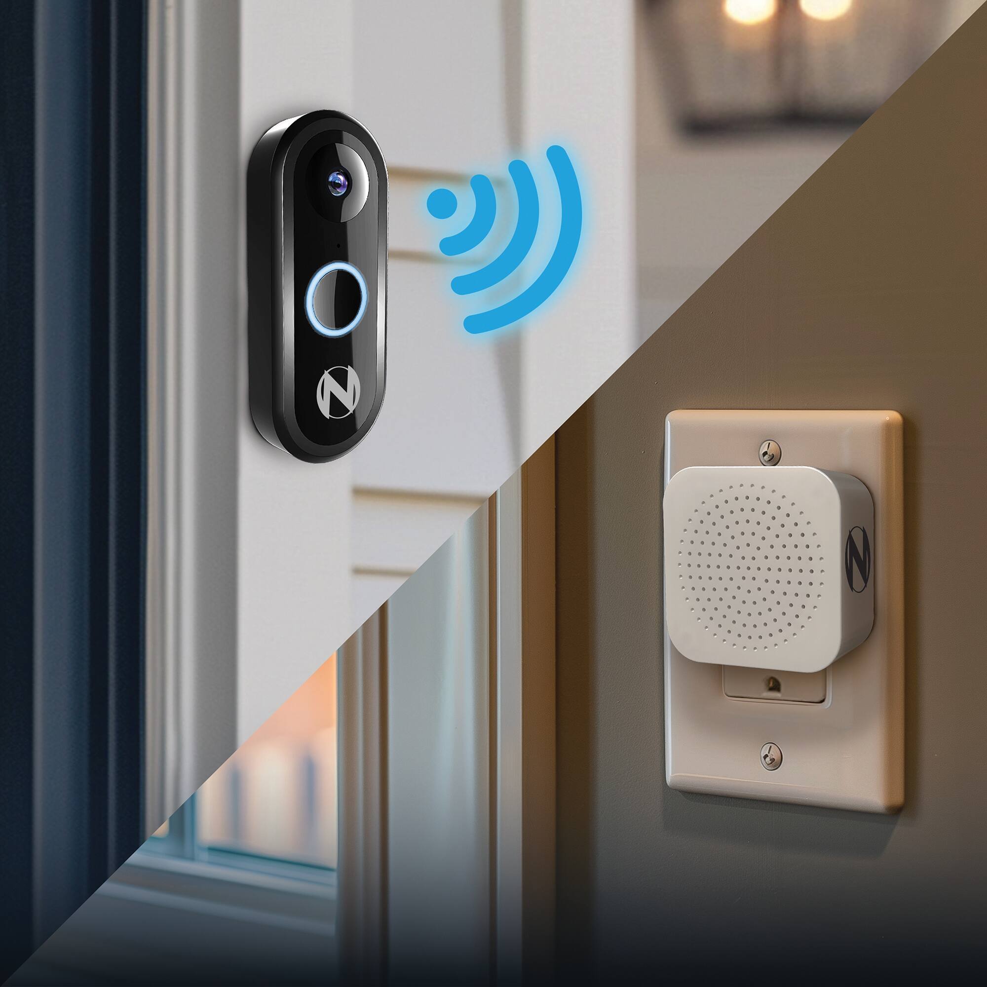 Alt View 1. Night Owl - Wired 1080p Wi-Fi Smart Video Doorbell with Chime - Black.