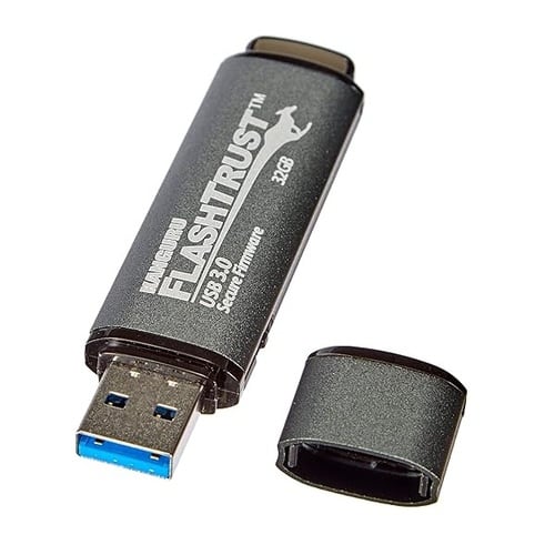 Kanguru Solutions - Kanguru FlashTrust WP-KFT3-32G 32GB USB 3.2 Flash Drive - Black