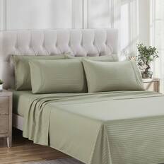 Front. Sweet Home Collection - 6 Piece Embossed Dobby Stripe Sheet Set, Double Brushed Microfiber, Full - Sage.