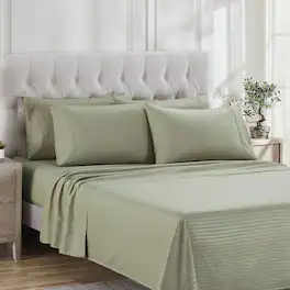 Sweet Home Collection - 6 Piece Embossed Dobby Stripe Sheet Set, Double Brushed Microfiber, Queen - Sage