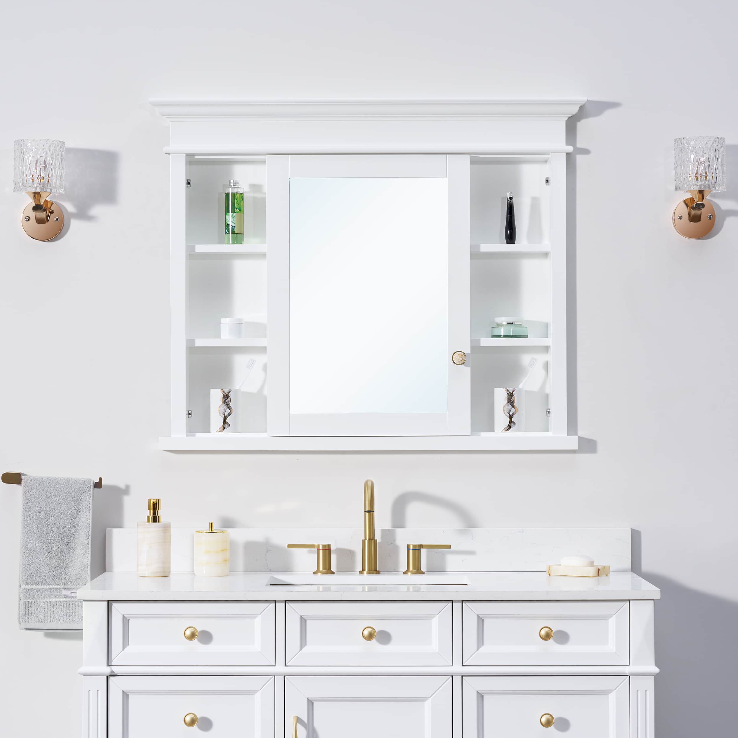WELLFOR - 40-Inch W x 32-Inch H Recessed Solid Rubberwood Medicine Cabinet with Single Mirrored Door - White price history on PriceWatchPro