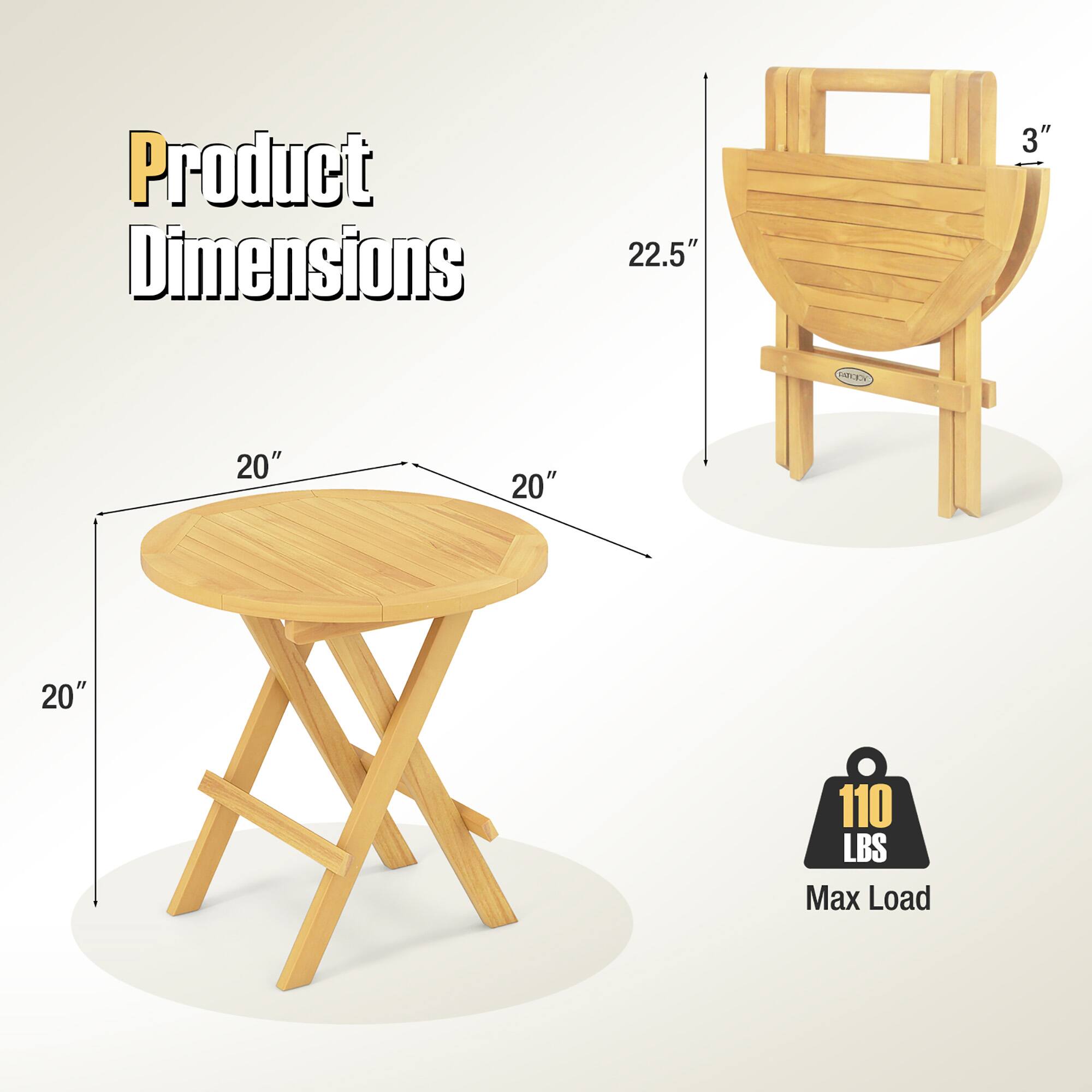 Product Dimensions  
22.5" x 3" x 20" x 20" x 20"  
Max Load: 110 LBS