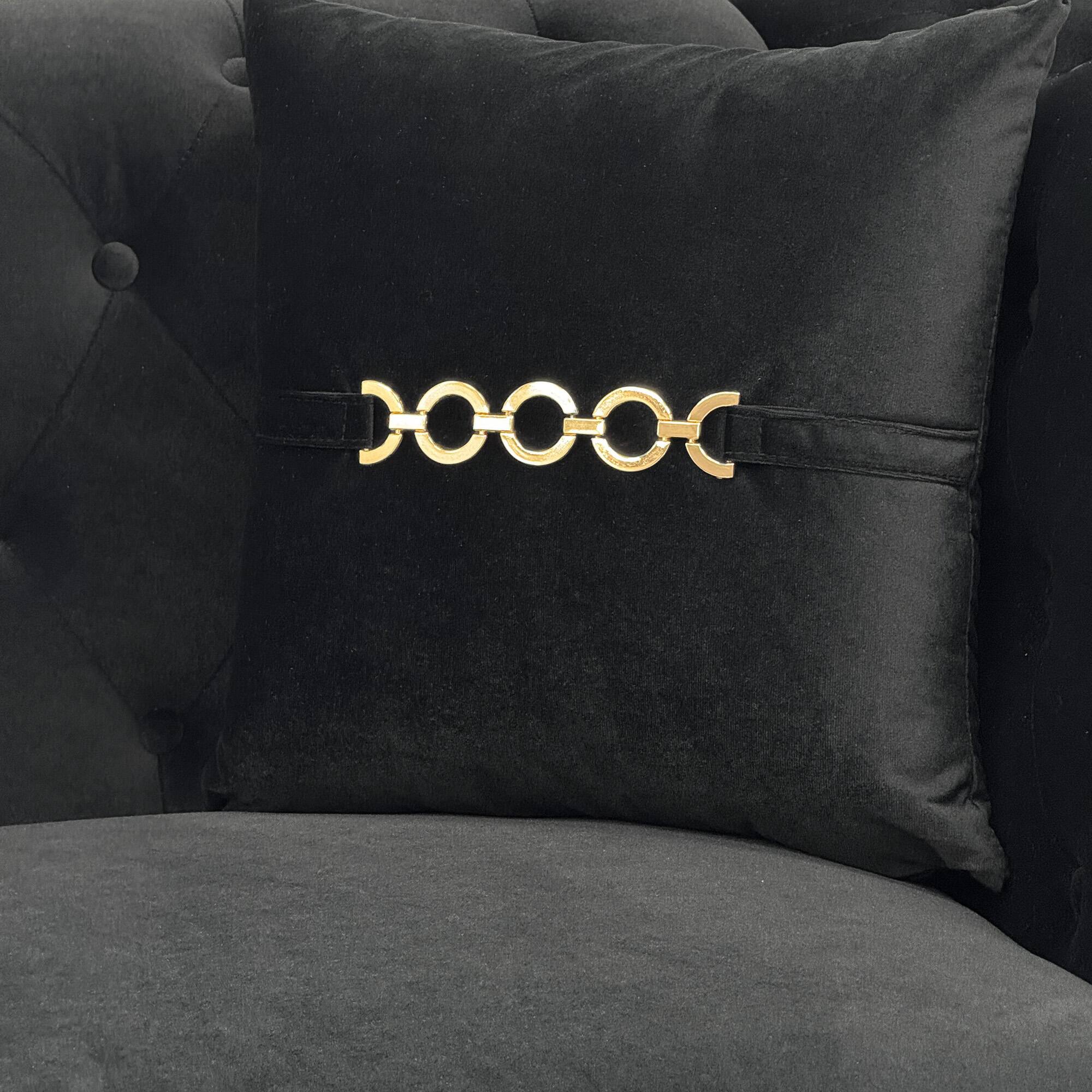 Alt View 1. Anysun - 82.7" Velvet 3-Seat Chesterfield Sofa with Gold Legs - Modern Tufted Design, Includes 2 Pillows. - Black.