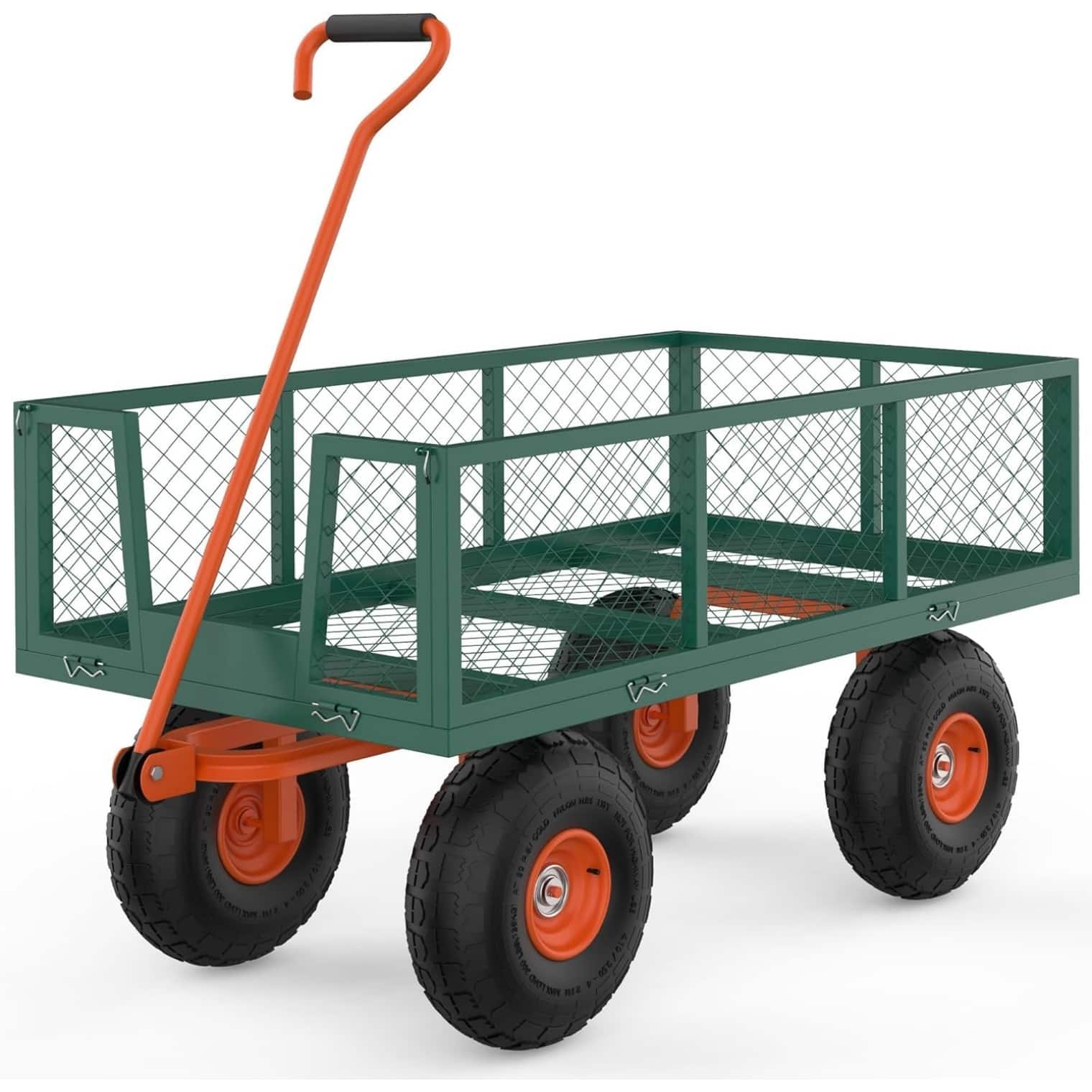GARVEE - 900Lbs Heavy Duty Garden Cart, Utility Wagon with All-Terrain Tires - Green and Orange