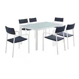 Modway - Raleigh 7-Piece Outdoor Aluminum Dining Set - White Navy