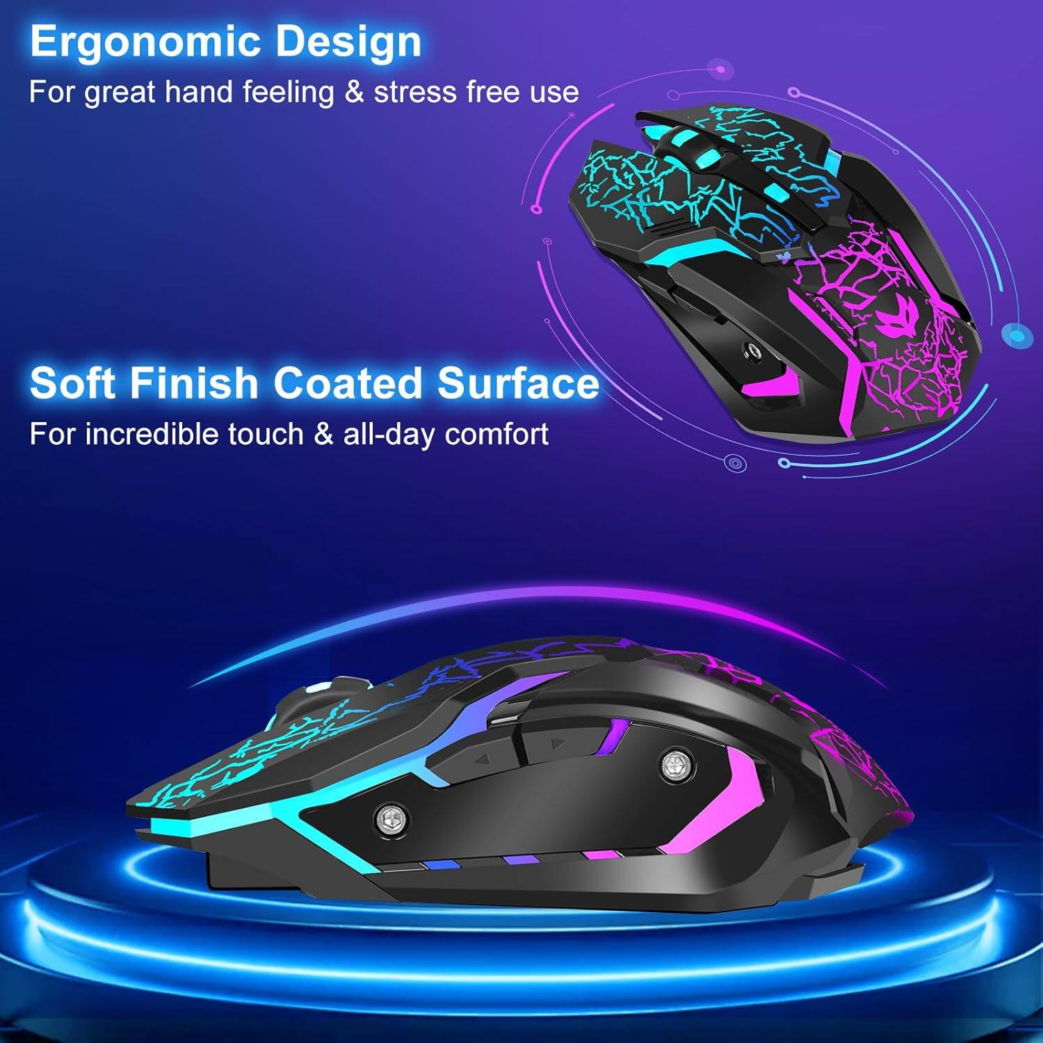 Core Tech Wireless Gaming Mouse Rechargeable with USB Receiver