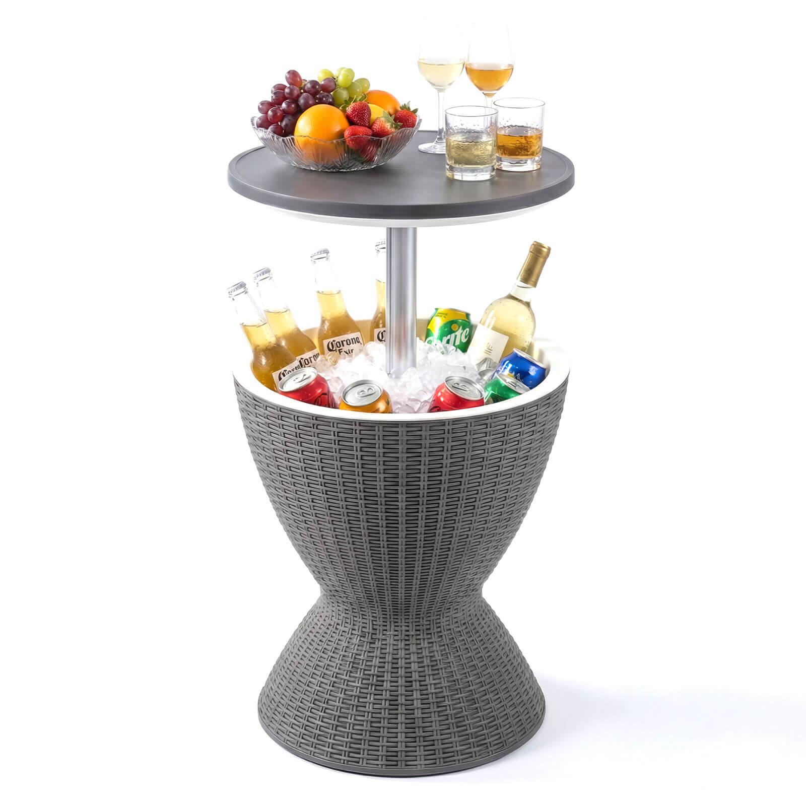Costway - 8 Gallon 3 in 1 Patio Rattan Cooler Bar Table Adjust Ice Bucket - Gray price history on PriceWatchPro