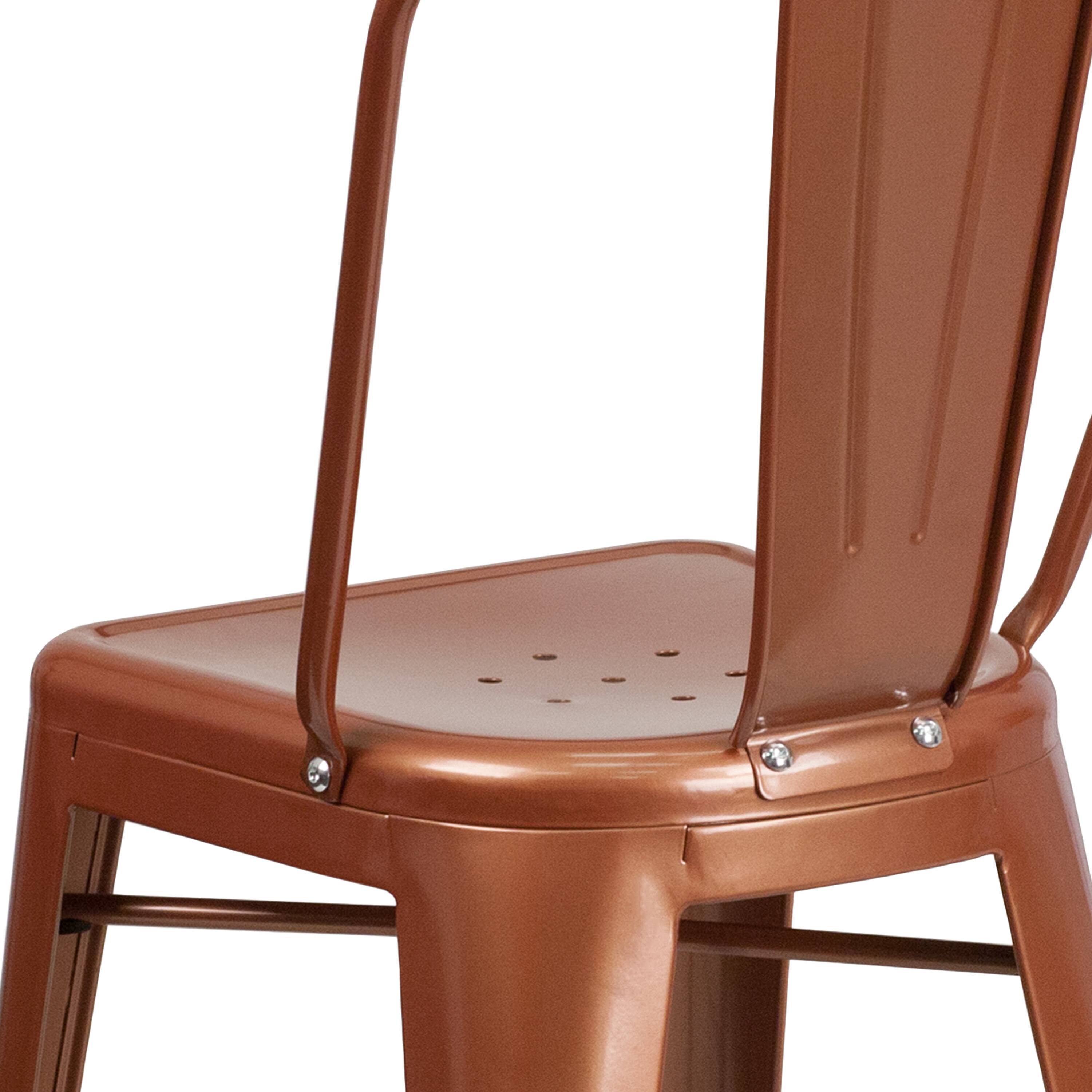 Alt View 9. Emma + Oliver - Commercial Grade 24"H Metal Indoor-Outdoor Counter Stool w/ Drain Holes and Back - Copper.