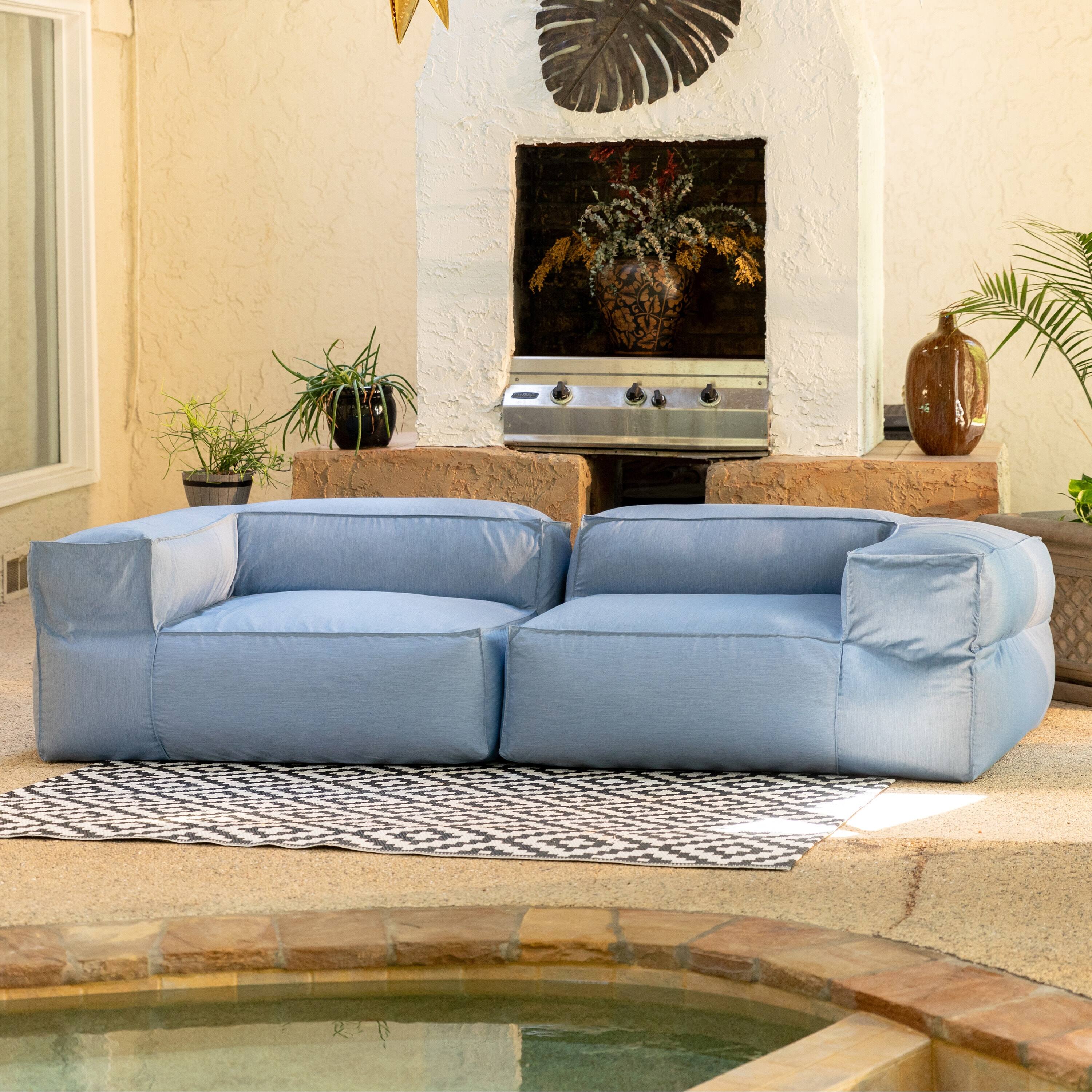 Angle. Jaxx - Baya Outdoor Modular Loveseat - Luxurious Soft Seating for Poolside or Hospitality, Ocean Blue - Ocean Blue.