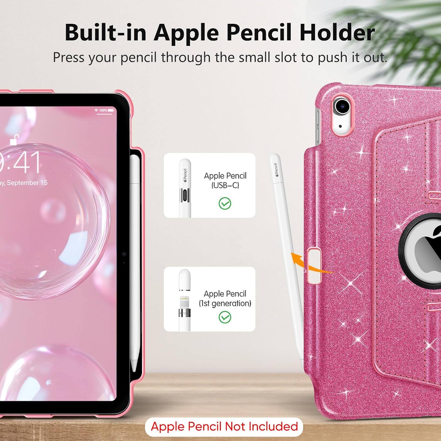 Built-in Apple Pencil Holder  
Press your pencil through the small slot to push it out.

100%  
1:41 y, September 15

Apple Pencil (USB-C)  
Apple Pencil (1st generation)  
Apple Pencil Not Included