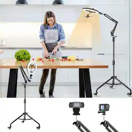 VEGA AUTOMOTIVE - Overhead Phone Tripod For Cooking Videos With Casters Ring Light Stand Mount Holder Selfie Video Recording - Default