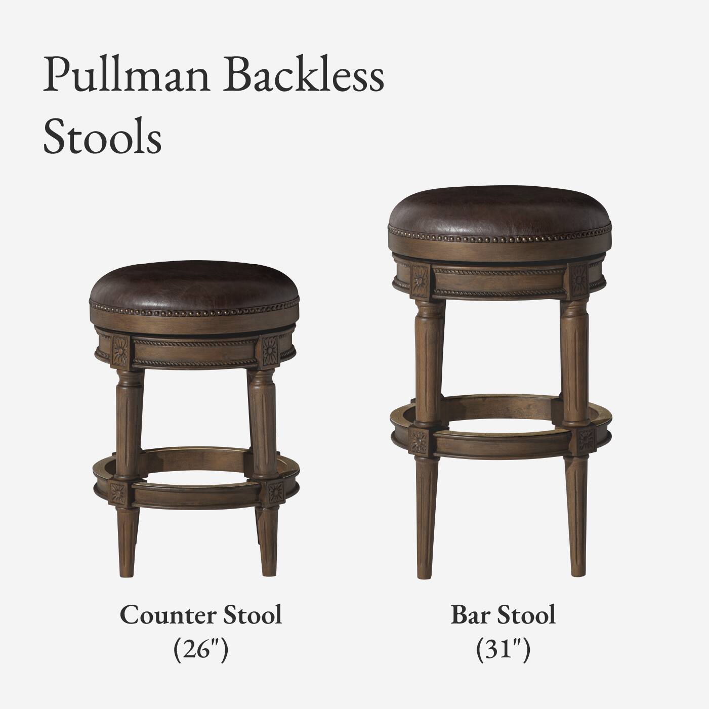 Pullman Backless Stools: Counter Stool (26"), Bar Stool (31")
