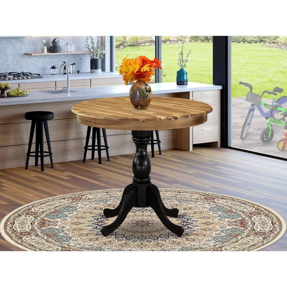 Left. East West Furniture - East West Furniture Antique 36" Round Dining Room Table for Compact Space - Natural Top & Black Pedestal - Multi-Color.