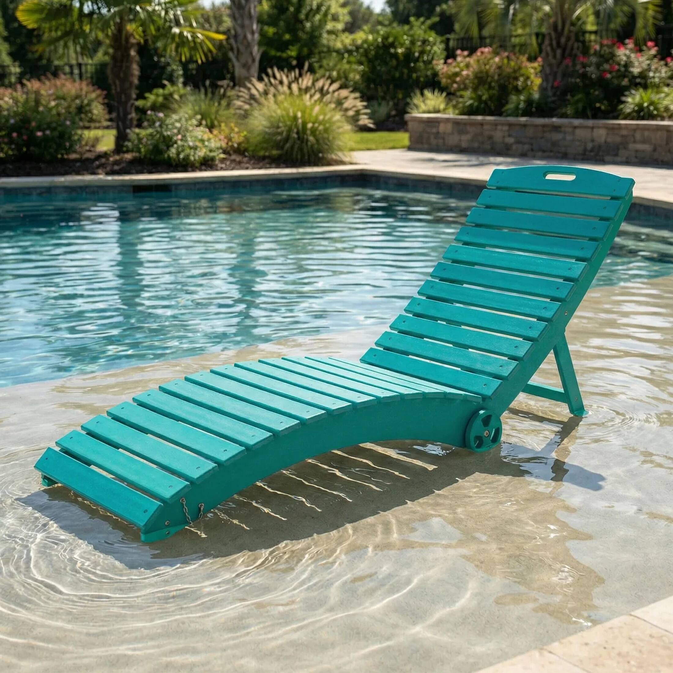 Angle. WestinTrends - WestinTrends Ventura Outdoor HDPE In-Pool Patio Chaise Lounge Chair With Wheels - Turquoise.