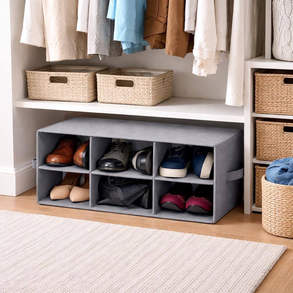 Alt View 2. Sorbus - Sorbus Shoe Organizer Bin, 6 Section Cubby Shoe Shelves, Foldable Portable Detachable Closet Organizer Storage - Gray.
