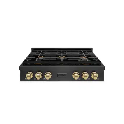 Front. ZLINE - ZLINE Autograph 36 in. 6 Burner Paramount Gas Rangetop in Black Satin Stainless Steel with Bronze Accents (SRTBSZ-36-CB) - Black Satin Stainless Steel.