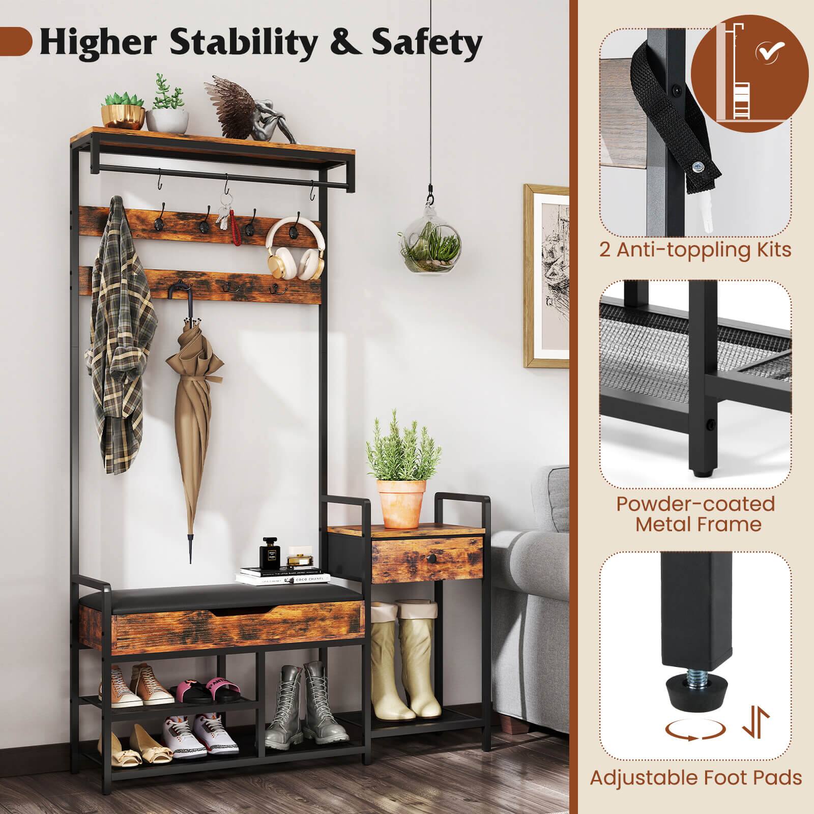 Higher Stability & Safety

2 Anti-toppling Kits

Powder-coated Metal Frame

Adjustable Foot Pads