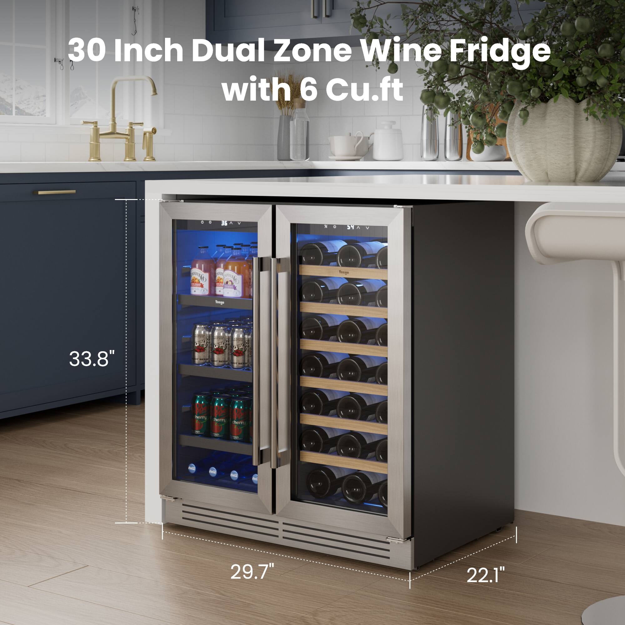 30 Inch Dual Zone Wine Fridge with 6 Cu.ft

33.8" L x 29.7" W x 22.1" H