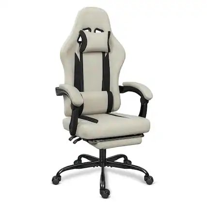 Front. Hirose Alice - Breathable Fabric Gaming Chair with Footrest, Height Adjustable Game Chair, Video Gaming Chair for Gaming R... - Beige/Black.